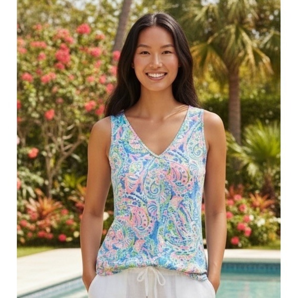 New Lilly Pulitzer Gigi Tank Top Size XS X Small Pink And Blue Beachy Shirt